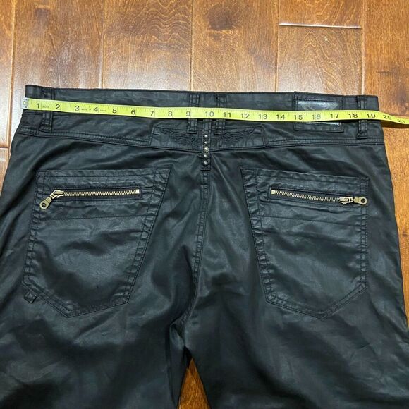 Robin's Jeans Ribbed Moto Zipper Straight Leg Black White Pants Men's 40 x 34 - Picture 11 of 14